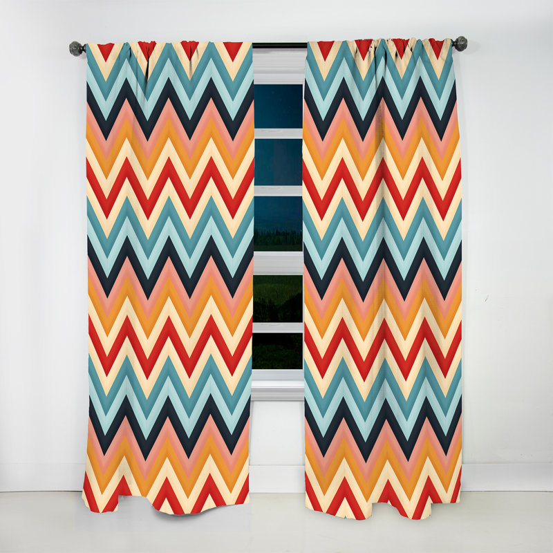 Rétro motif Mid-Century à chevrons II - Rideau à chevrons - Rideau à chevrons obscurcissant - 1 panneaux, L 52 po x L 108 po