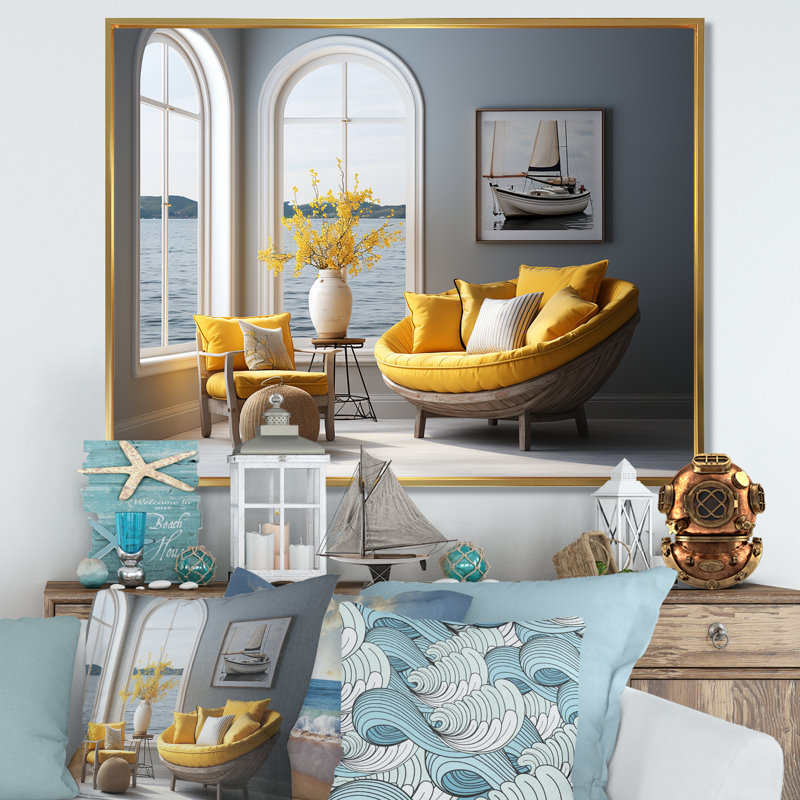 Bord de mer, reproduction d'art sur toile, vue sur l'océan, H 16 po x l 32 po x P 1 po, Cadre flottant doré