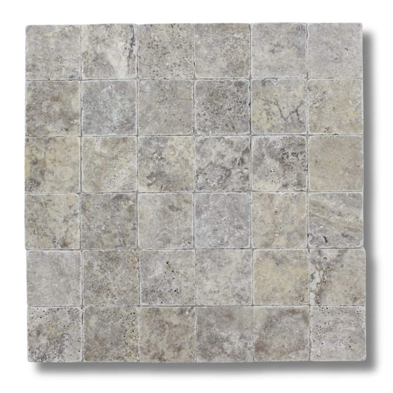 4 x 4 ARGENT TRAVERTINE TUMBLED