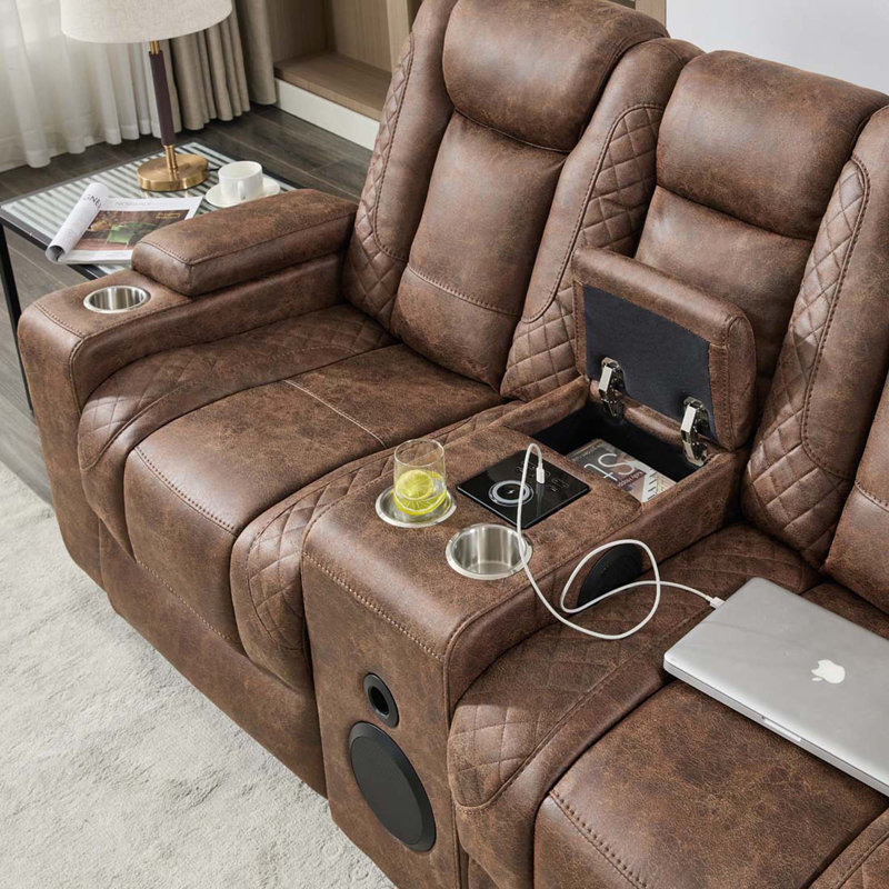 Berwin 2 SEATER FABRIC AUTO RECLINER SOFA WITH CONSOLE GREY, Brown Fabric