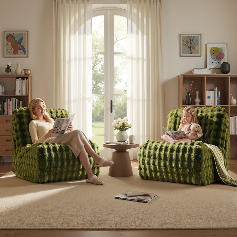 Fauteuil à billes sans accoudoirs rembourré de mousse Hogle , Vert