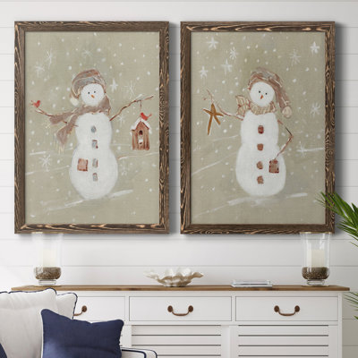 Linen Snowman I - Ensemble de 2 reproductions d'art