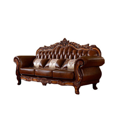 European Retro Luxury Solid Wood Leather Sofa 90.5