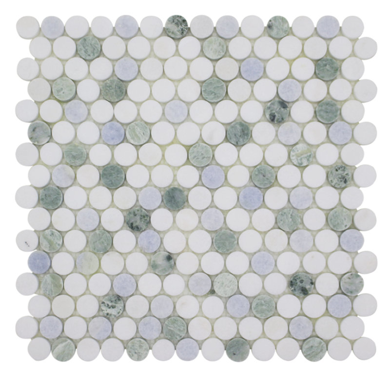 0.75" x 0.75" Marble Penny Round Mosaic Wall & Floor Tile, Blue Celeste/Ming Green