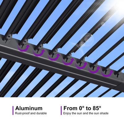 PURPLE LEAF 11' x 28' Louvered Pergola with LED Strip Lights and Control Panel for Patio Deck Garden Yard Gray