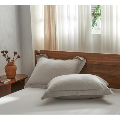 100% French Linen Pillowcase Set Of 2, Pure Flax Pillow Covers With Embroidered