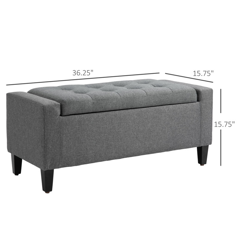 Gray Linen Upholstered Storage Bench with Lift Top