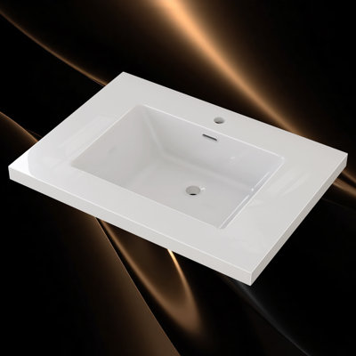30'' W X 22'' D Solid Surface Vanity Top Drop-in Resin Stone Countertop Single Sink White Bathroom Top with Pre-drilled Faucet Hole & Center Drain