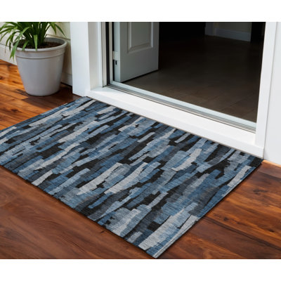 Tapis intérieur lavable rayé bleu 3 pi x 5 pi