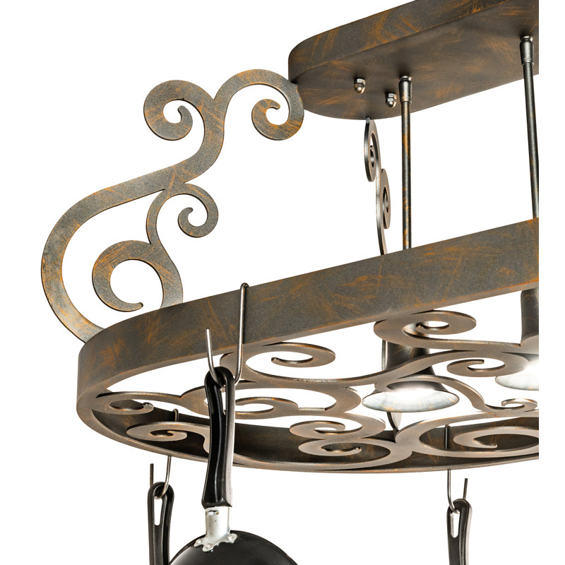 48" Bronze Metal Oval Hanging Pot Rack with Chocolate Glass