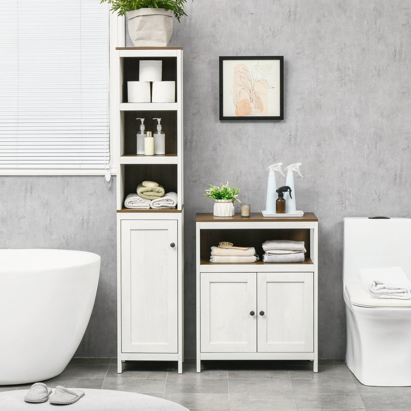 Grande armoire de rangement pour salle de bain, armoire tour autoportante avec 3 tablettes ouvertes et tablette réglable