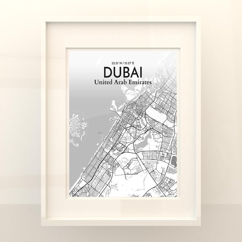 Dubai City Map in Tones 1 Piece Wall Art, 20cm H x 16cm W x 0.05cm D