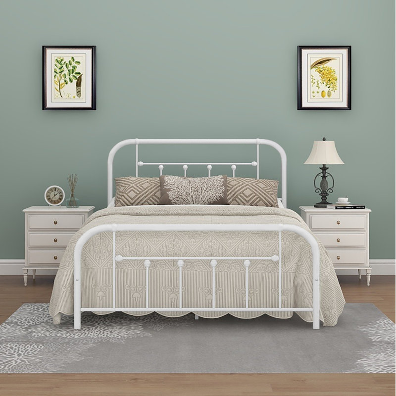 Lit plateforme en métal Nelya, Blanc, Double