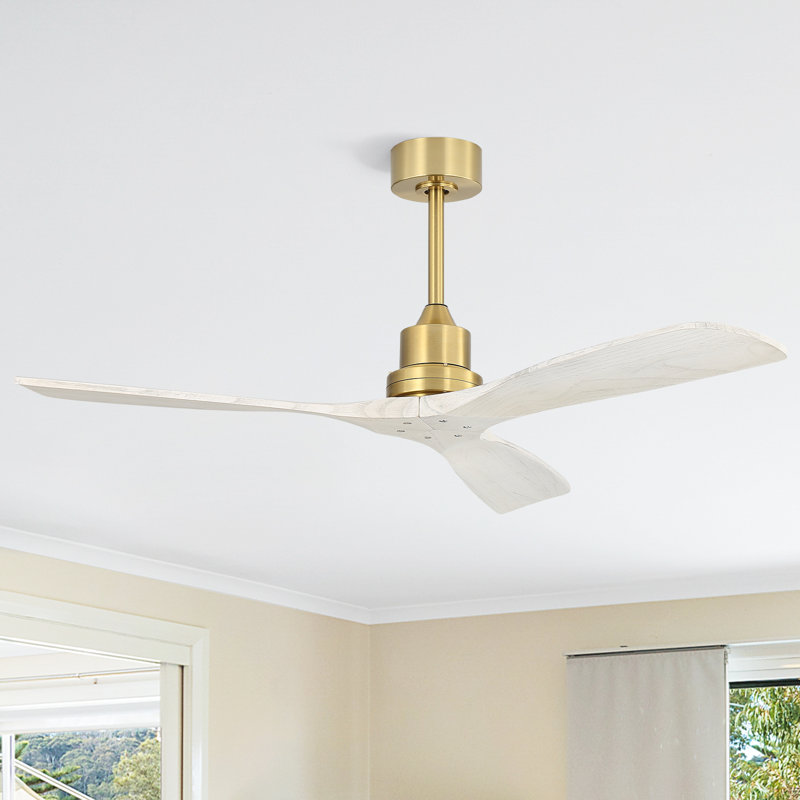 Ventilateur de plafond classique à 3 pales en bois massif 52 po avec télécommande et sans lumières Sofucor Kemp