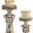 Set Of 2 Beige And Brown Vintage Pillar Tabletop Candle Holders
