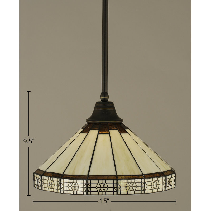 Luminaire suspendu suspendu à la tige avec verre d'art mission de 15 po miel et brun, Granit foncé