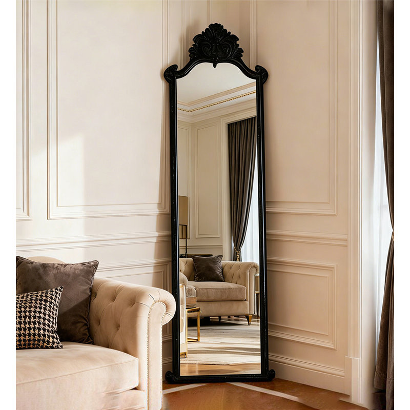 Miroir pleine grandeur de style américain de luxe léger en bois noir, 70.87" H x 31.5" W
