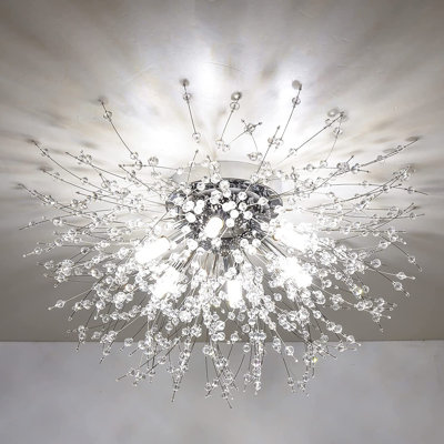 Dimmable Crystal Starburst Flush mount Chandelier Modern Light Fixture 