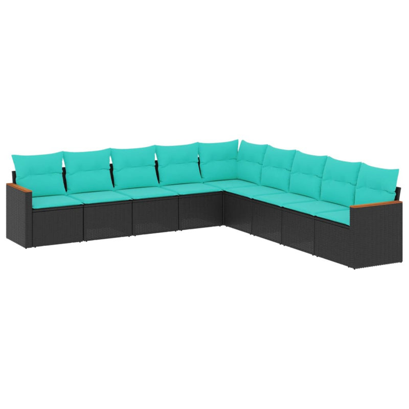  Ensemble de canapé de patio 9 pièces avec coussins en rotin de polyester noir