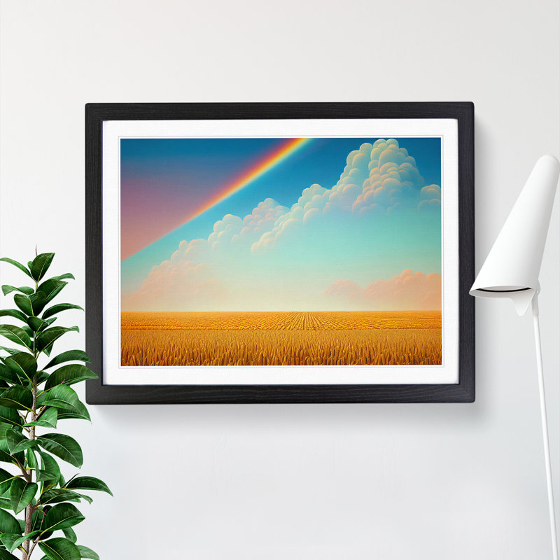Rainbow Above A Wheat Field - Single Picture Frame Print, 46cm H x 64cm W x 2cm D, Black