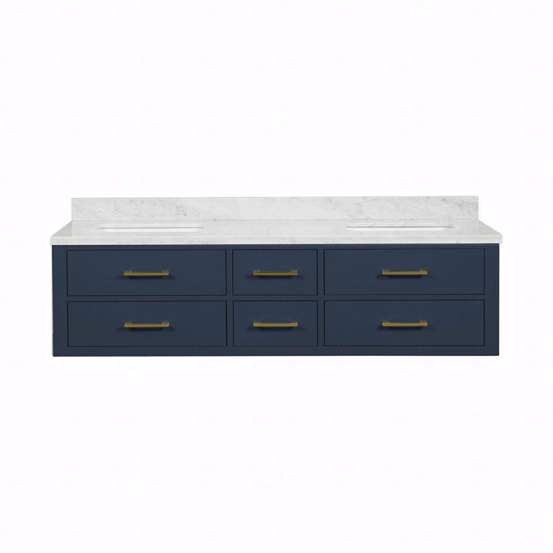 Meuble-lavabo double 72 po de largeur x 22 po de profondeur, comptoir en marbre de Carrare, Bleu, 72"