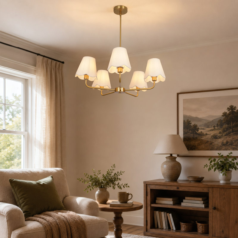 5 - Light Modern Candle-Style Dimmable Chandelier with Fabric Shade