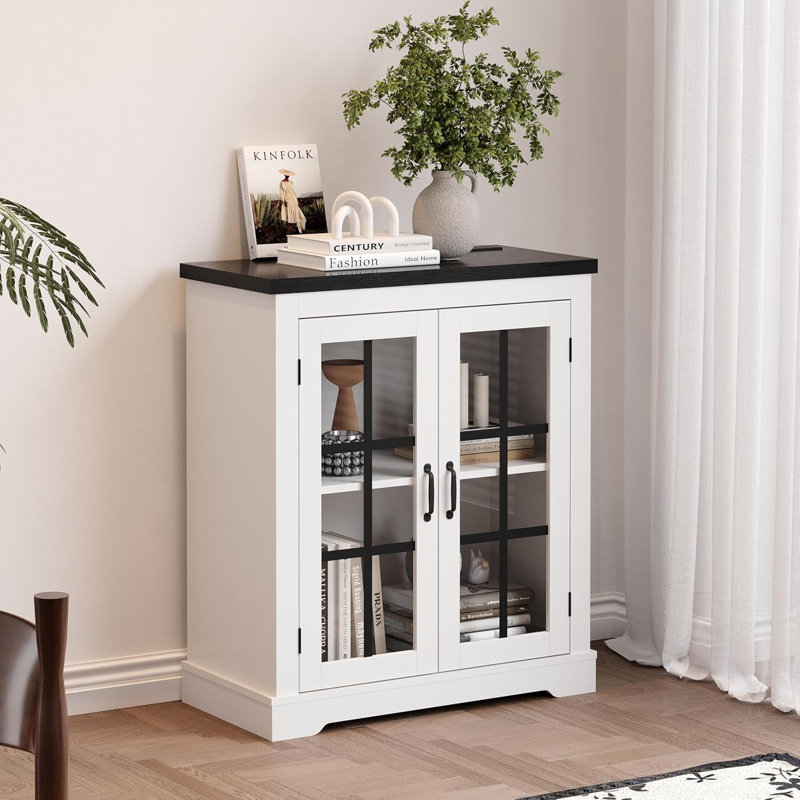 4 Inch Buffet Cabinet with Sleek Two-Tone Design, Sideboard with Built-in Power Outlet & Sturdy Construction, Versatile Storage for Kitchen, Coffee Bar, Pantry, Living Room