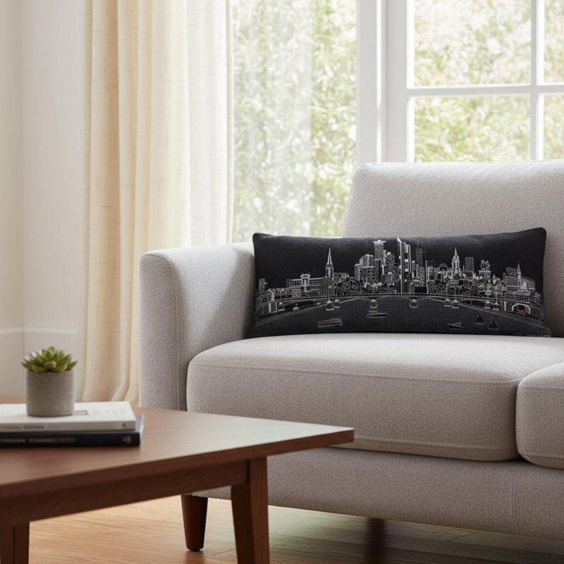 Coussin noir noir Frankfort Nighttime Skyline, Gris