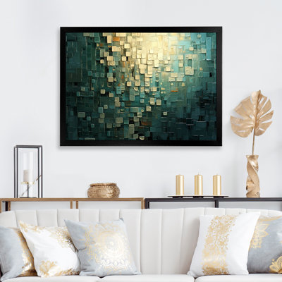 Ambitions of Dreams Retro or et bleu sarcelle - peinture abstraite sur toile