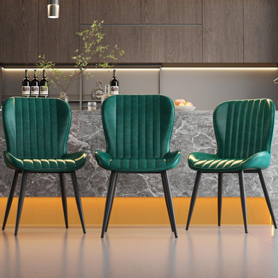 Ensemble de 3 chaises de salle à manger modernes, capitonnées et capitonnées en similicuir vert