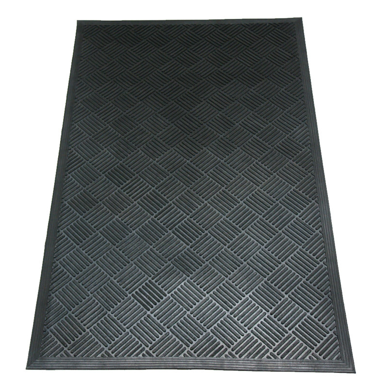 Rubber-Cal "Dura-Scraper Checkered" Entrance Mat - Black, 36" W x 60" L