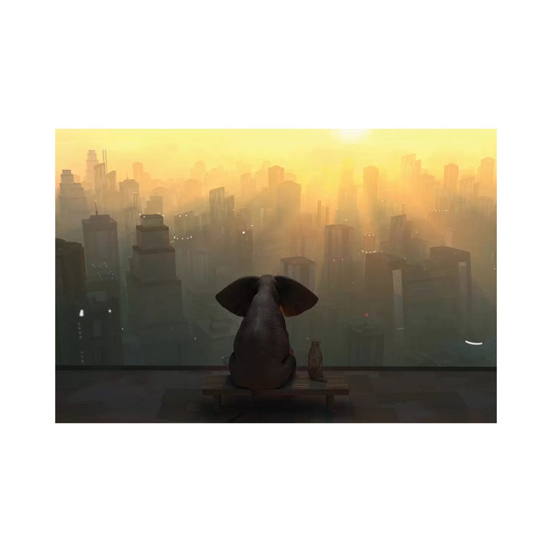 Elephant and Dog Sit on the Roof of a Skyscraper 1 Piece Wrapped Canvas Wall Art, 66.04 cm H x 45.72 cm W x 1.91 cm D