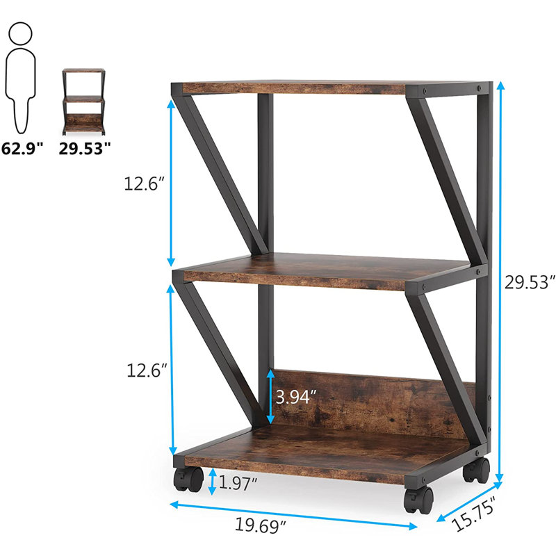 29.53'' H x 19.69'' W Printer Stand with Wheels, Brown/Black