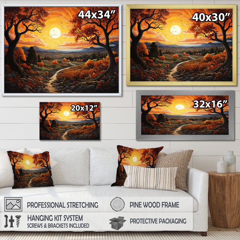 «Countryside Autumn Orchards Patchwork - Landscape», reproduction d'art sur toile, Toile tendue, H 24 po x l 32 po x P 1 po