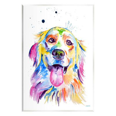 Stupell Industries Watercolor Style Happy Dog Face Giclee Art By Jen Seeley In Wood