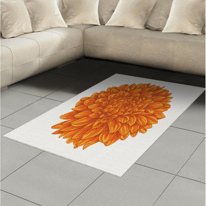 Tapis décoratif orange à haute densité de fibres longues en polyester, Rectangle— 4 pi x 5 pi 8 po