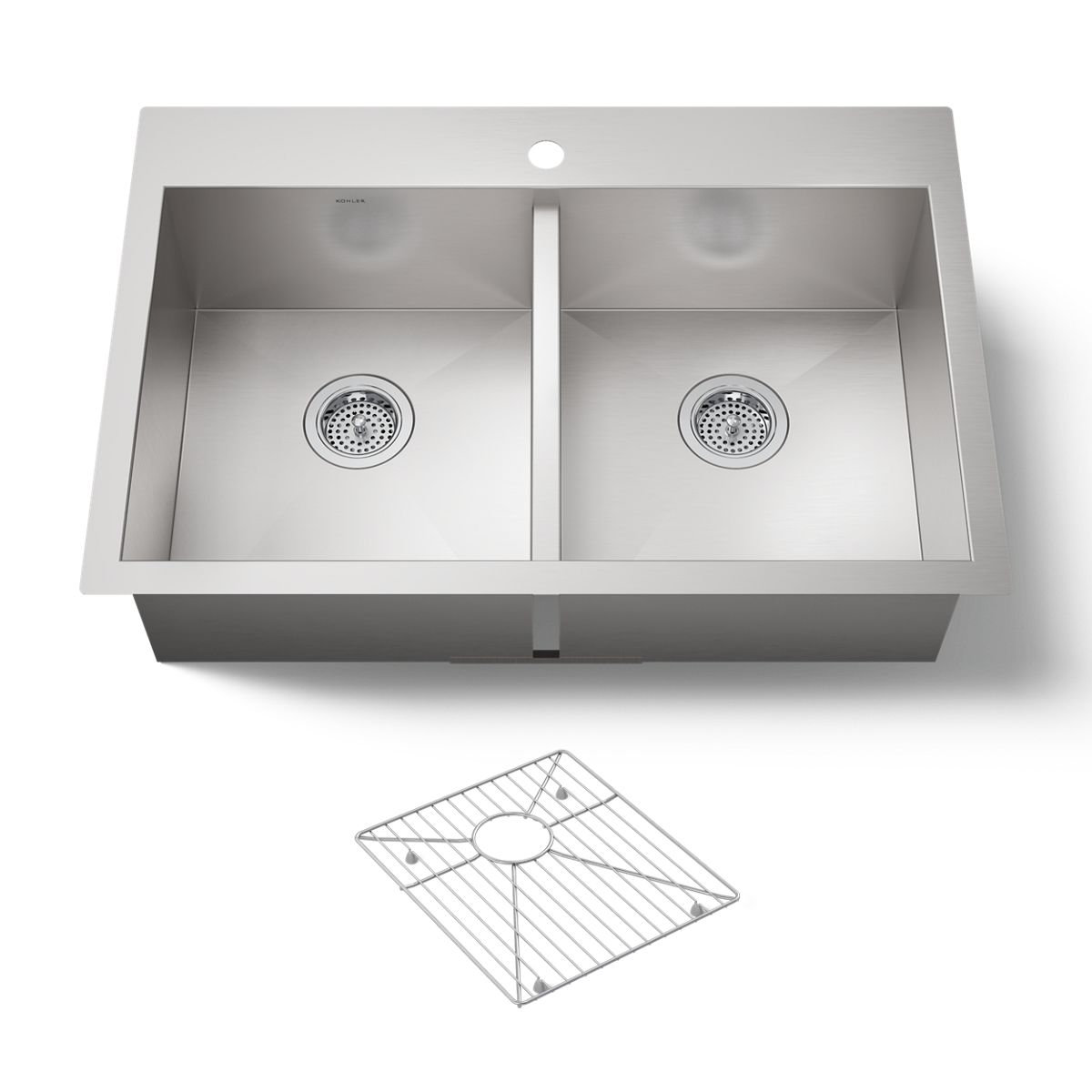 Vault Double Bowl Kitchen Sink, 1 Hole