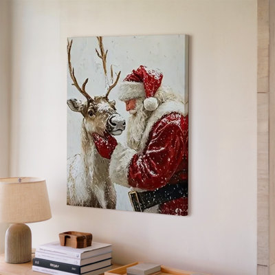 Toile «Jolly figure in a Traditional», art mural rouge et blanc complet avec un chapeau moelleux qui caresse doucement le visage pour toile