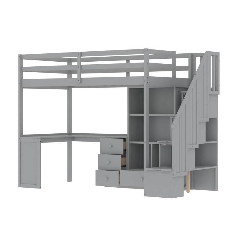 Lit mezzanine simple pour enfants Alayziah, gris