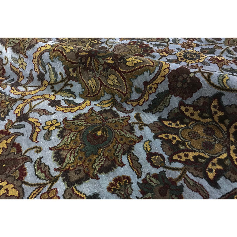 Crown Wool Oriental Area Rug in Blue/Black/Brown