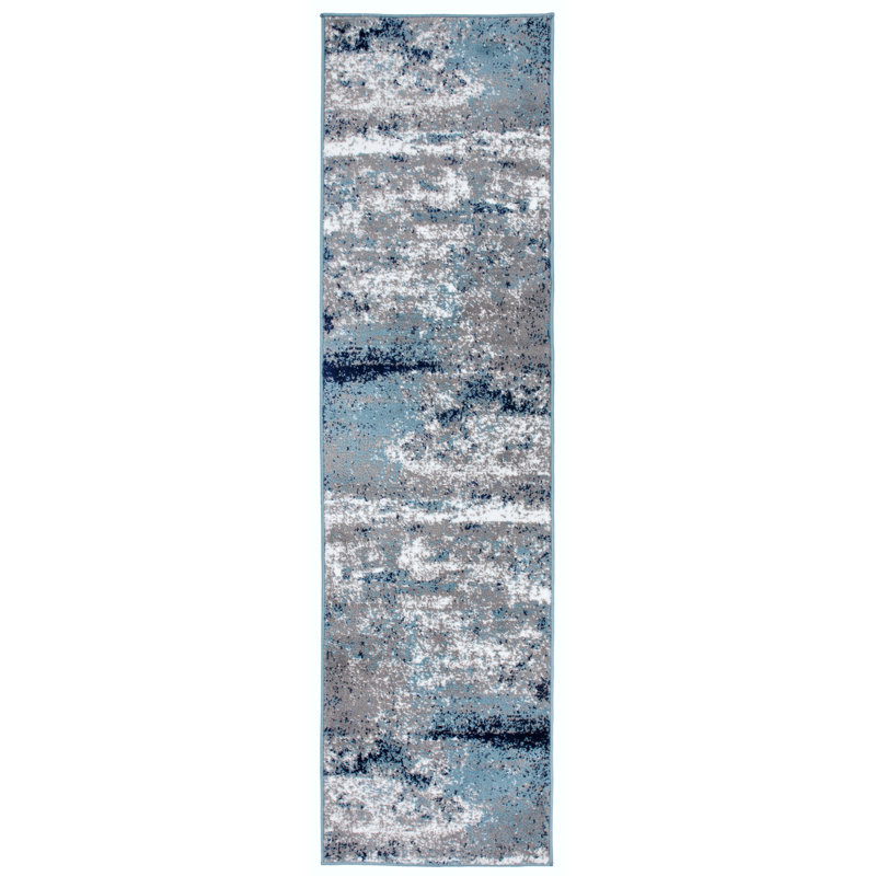 Tapis gris / bleu / blanc Willington, Tapis de couloir de 2 pi x 7 pi
