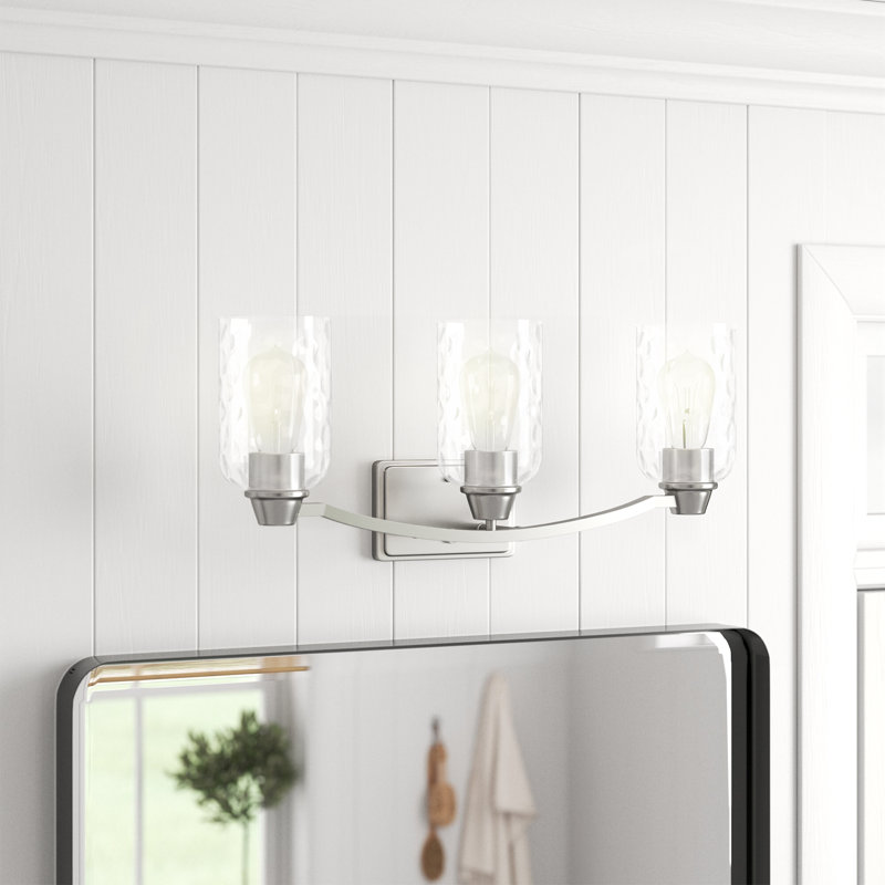 Luminaire pour salle de bain noir mat à 3 lumières avec verre d'eau transparent Gilliard, Nickel brossé
