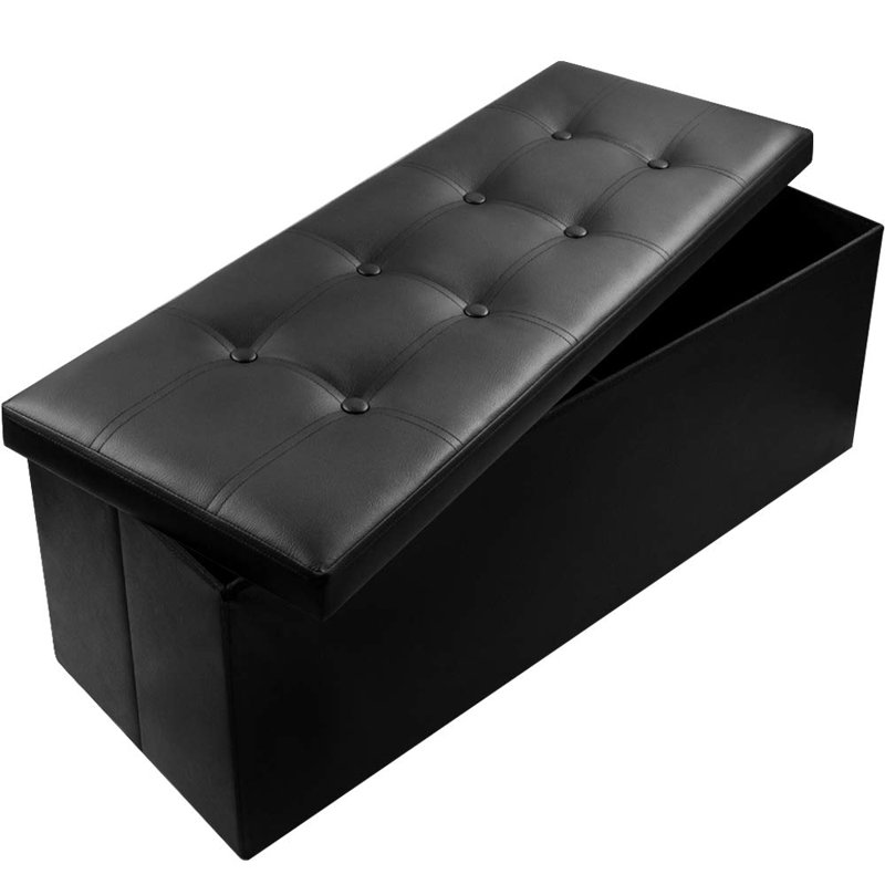 Guedira Faux Leather Upholstered Storage Bench, Black