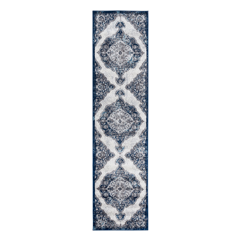 Honig Oriental Indoor Performance Navy Area Rug, Runner 2'6" x 10'3"