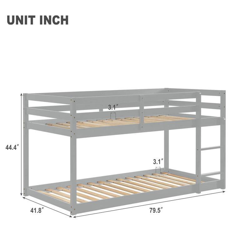 Twin Over Twin Floor Bunk Bed,Pink, Gris