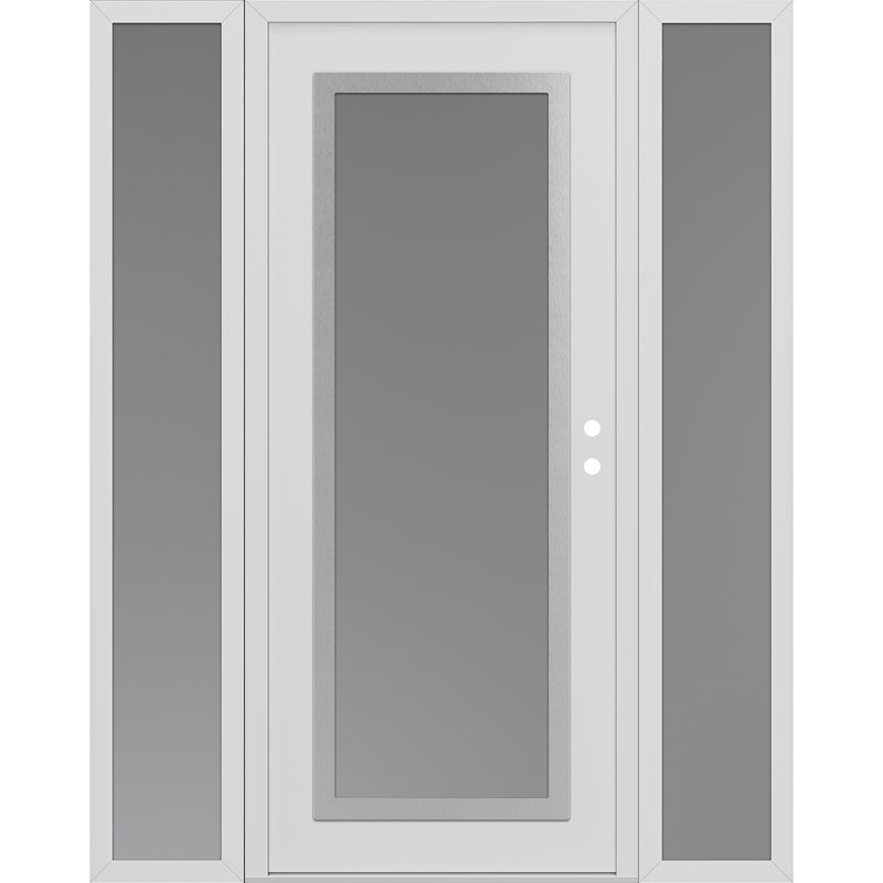 Panneau d'entrée en acier argenté blanc / blanc avec 2 panneaux latéraux et porte d'entrée, L 61,69 po x H 81,69 po, Givré