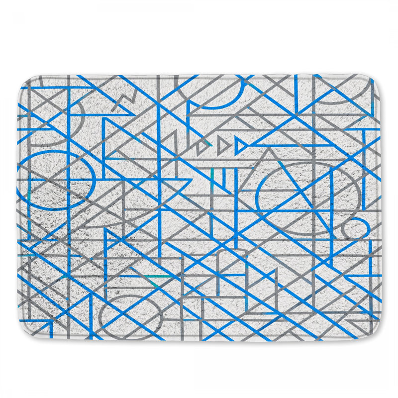 Tapis de bain à formes géométriques bleues et grises, 24in W x 17in L