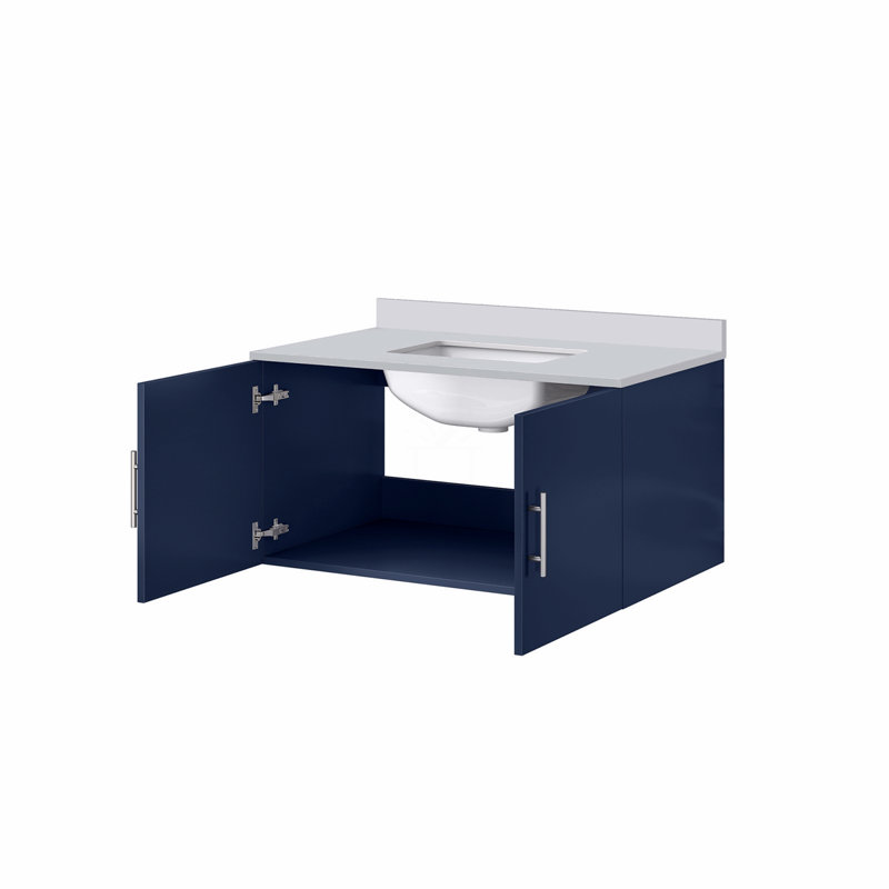 Meuble-lavabo de salle de bain 36 po X P 22 po D, avec plateau en marbre de culture, Bleu