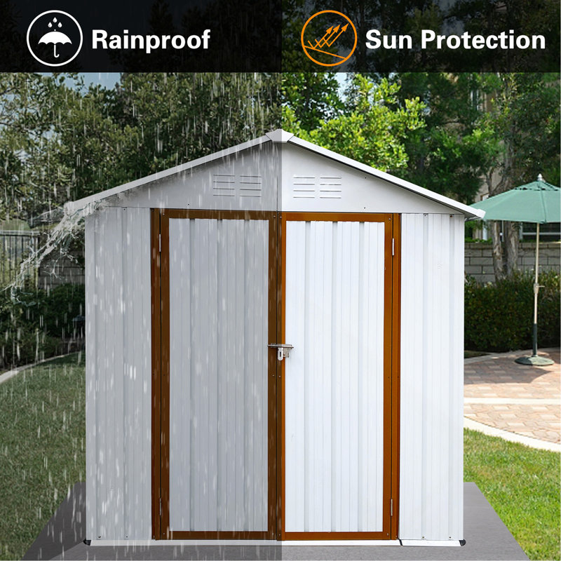 Versatile Outdoor Storage Shed With Advanced Protection And Security Features, White, 75.6" H x 73" W x 46.4" D