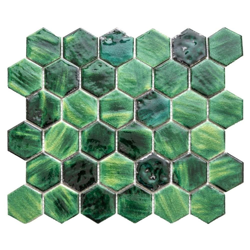 Agate 2" x 2" Glossy Porcelain Mosaic Wall Tile, Emerald